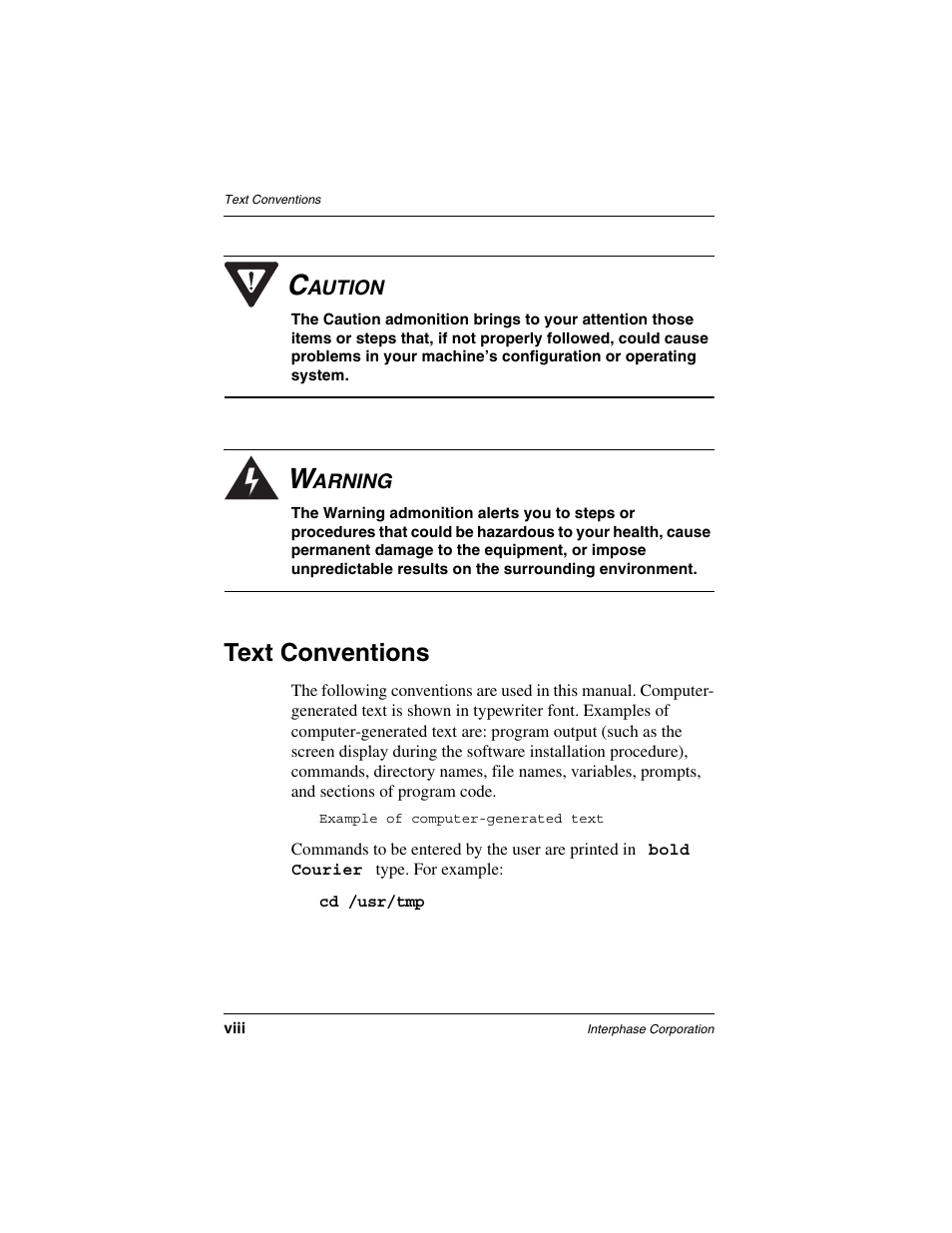 Text conventions | Interphase Tech RAS Communications Controller 5536 User Manual | Page 18 / 244