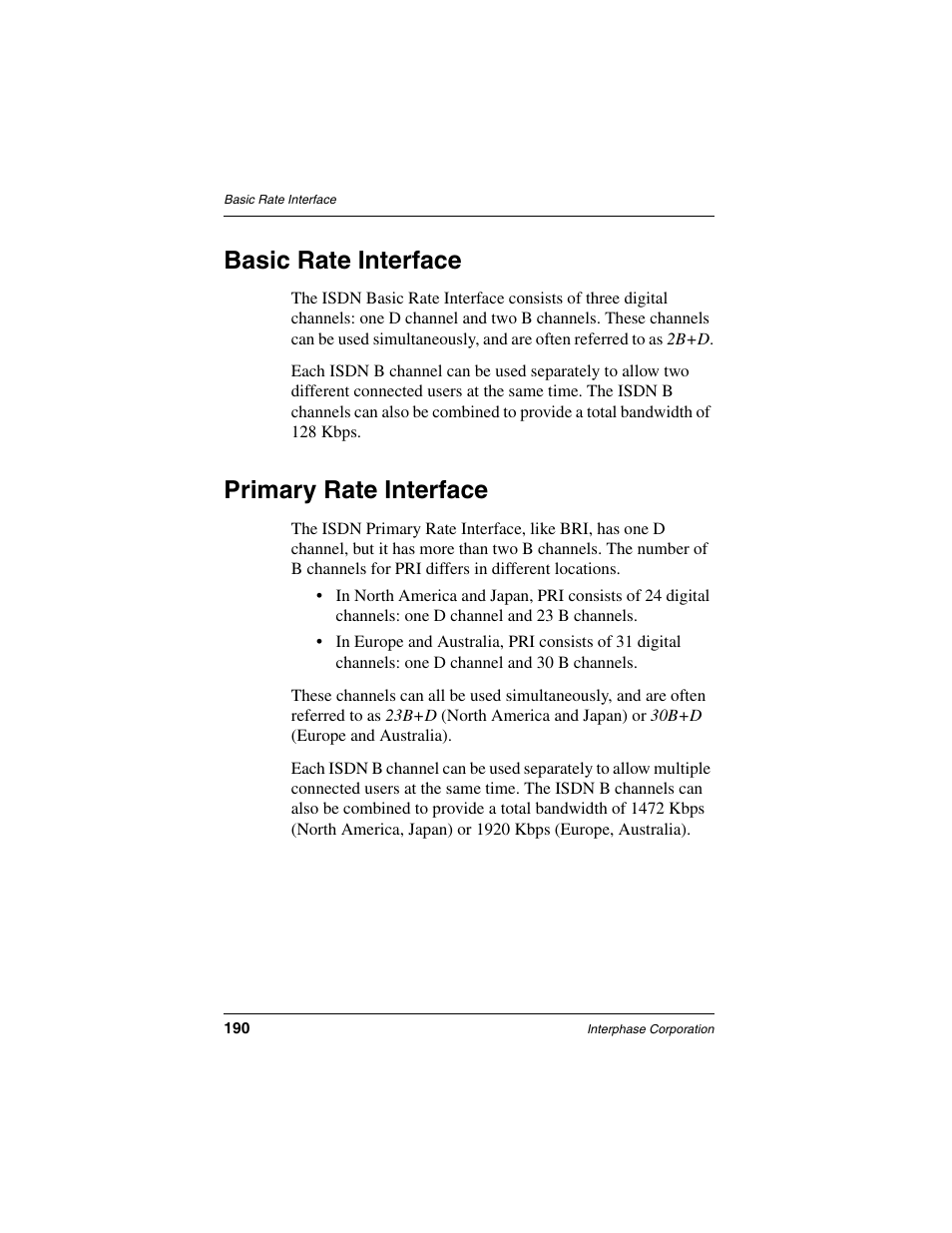 Basic rate interface, Primary rate interface | Interphase Tech RAS Communications Controller 5536 User Manual | Page 210 / 244