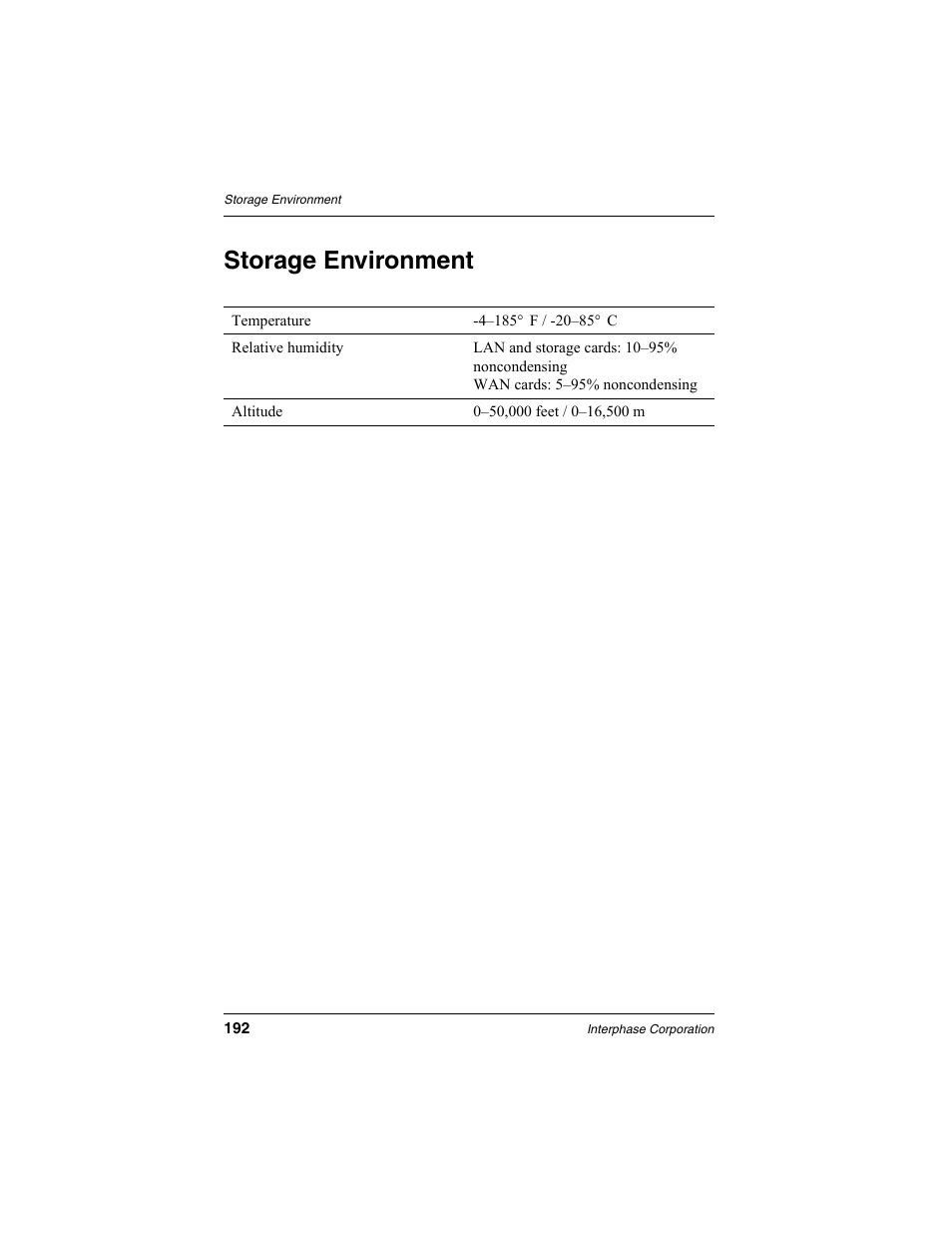 Storage environment | Interphase Tech RAS Communications Controller 5536 User Manual | Page 212 / 244