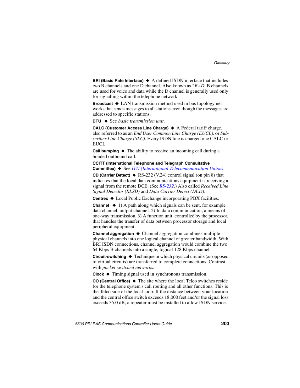 Bri (basic rate interface) | Interphase Tech RAS Communications Controller 5536 User Manual | Page 223 / 244