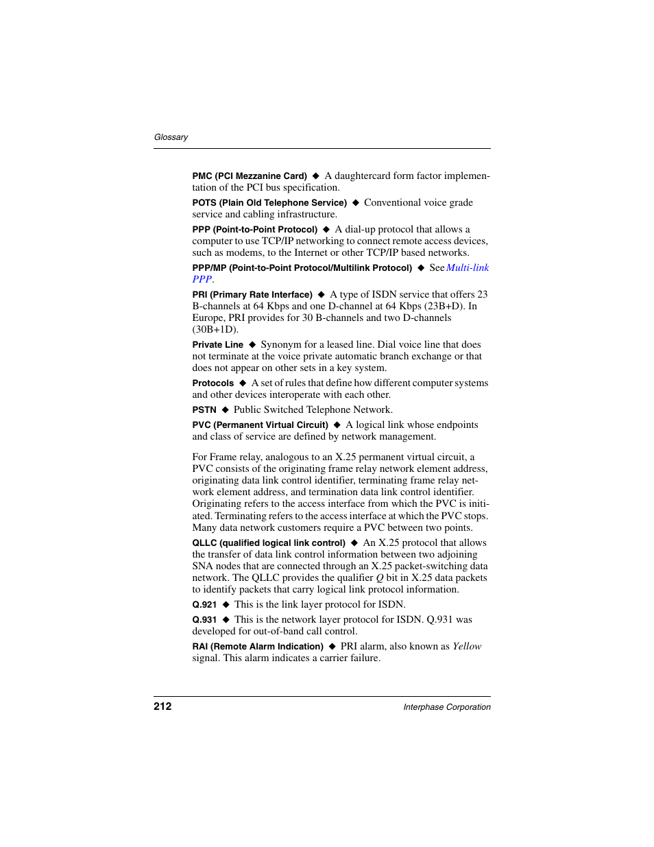 Pri (primary rate interface) | Interphase Tech RAS Communications Controller 5536 User Manual | Page 232 / 244