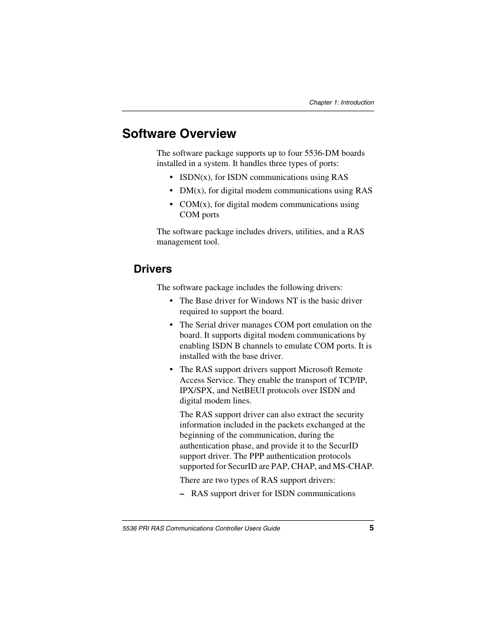 Software overview, Drivers | Interphase Tech RAS Communications Controller 5536 User Manual | Page 25 / 244