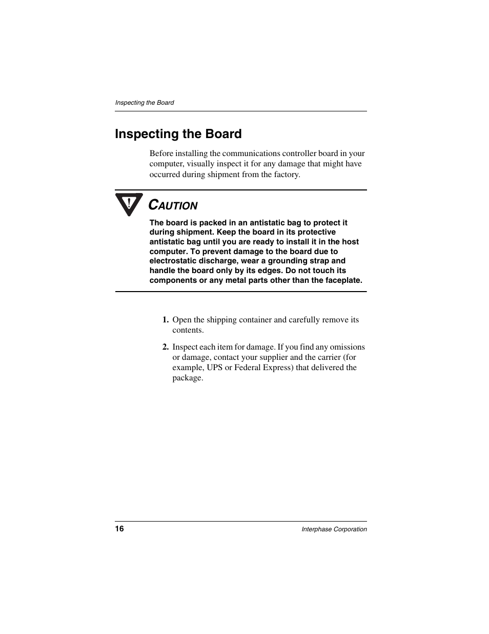 Inspecting the board | Interphase Tech RAS Communications Controller 5536 User Manual | Page 36 / 244