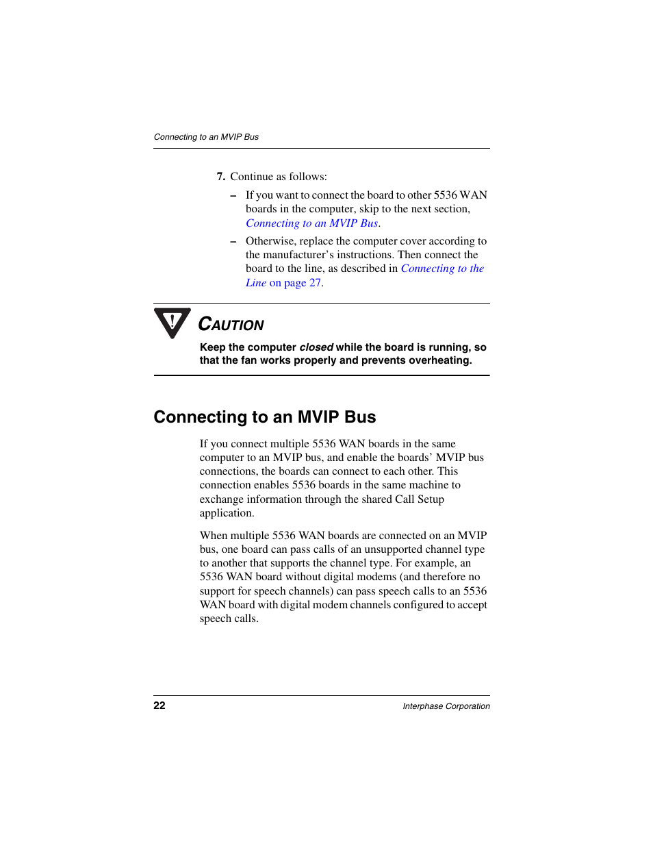 Connecting to an mvip bus, Connecting to an | Interphase Tech RAS Communications Controller 5536 User Manual | Page 42 / 244