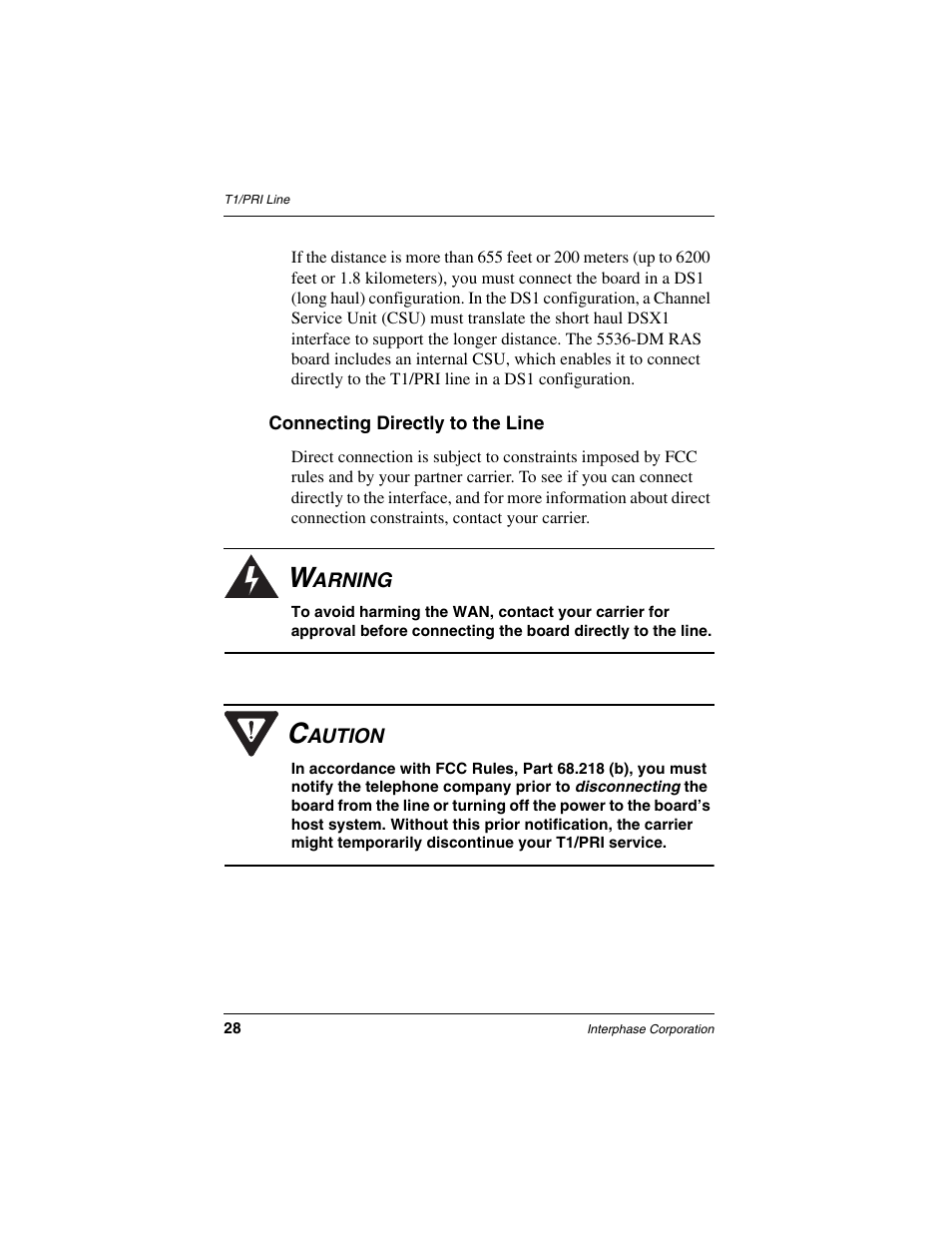 Connecting directly to the line | Interphase Tech RAS Communications Controller 5536 User Manual | Page 48 / 244