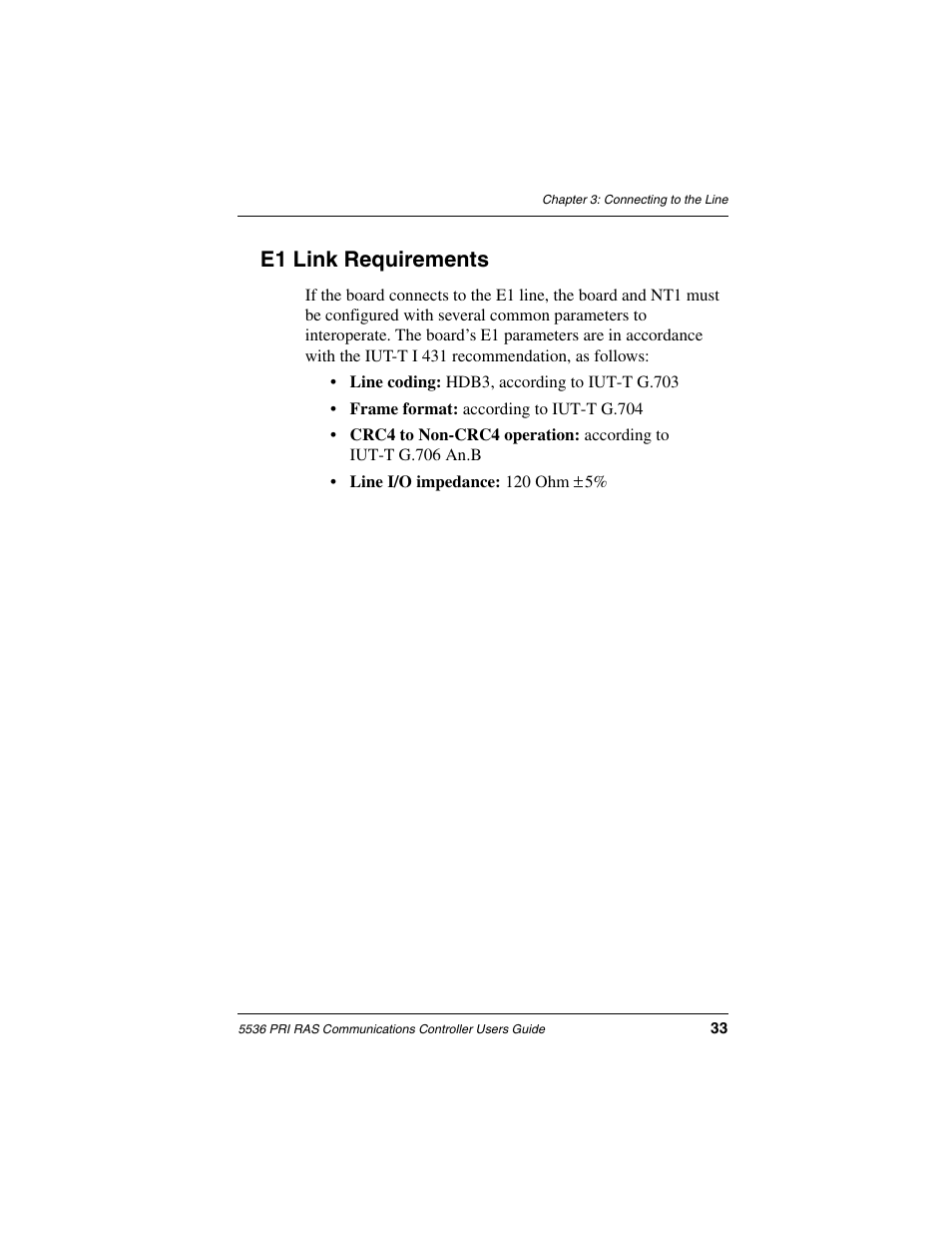 E1 link requirements | Interphase Tech RAS Communications Controller 5536 User Manual | Page 53 / 244