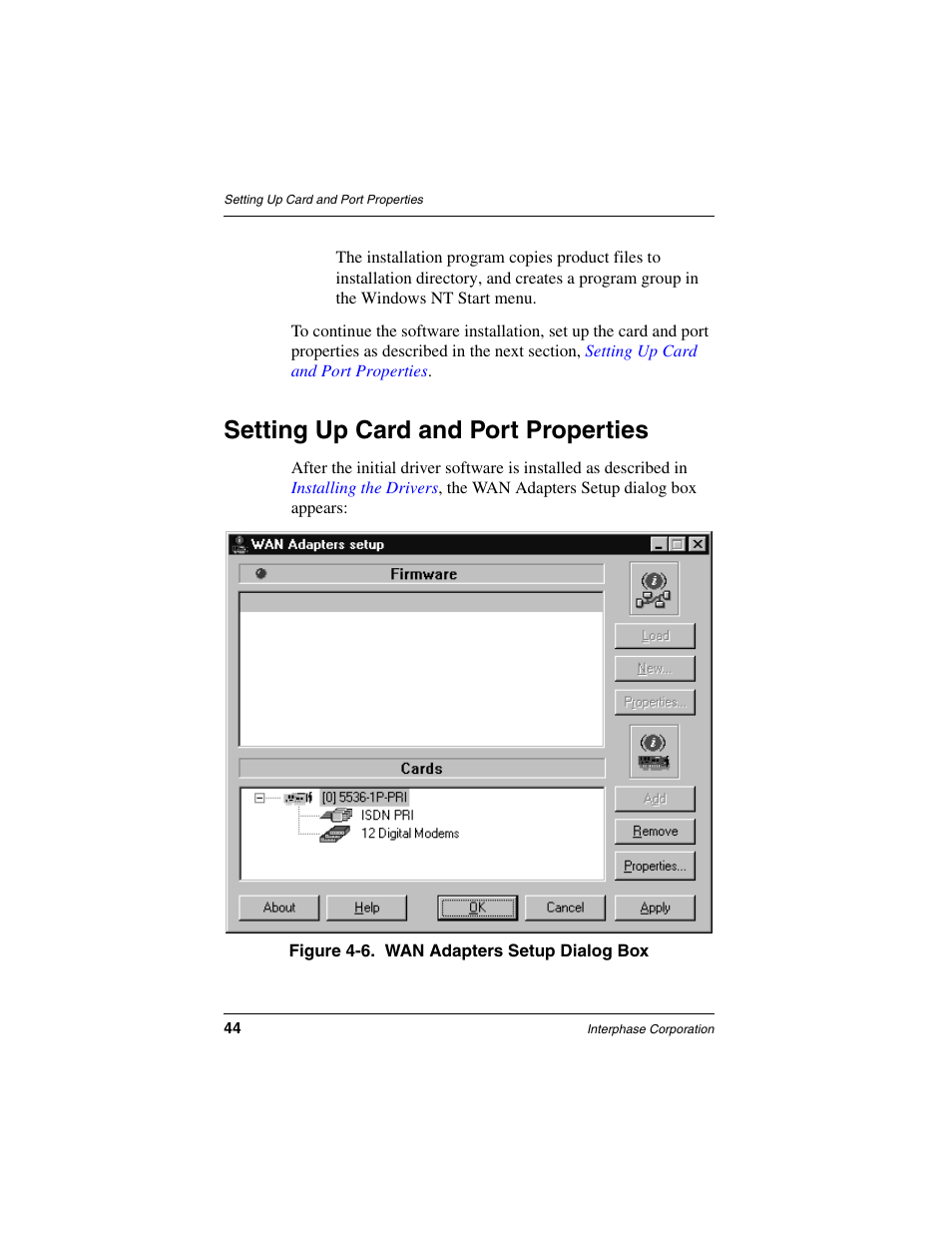 Setting up card and port properties | Interphase Tech RAS Communications Controller 5536 User Manual | Page 64 / 244