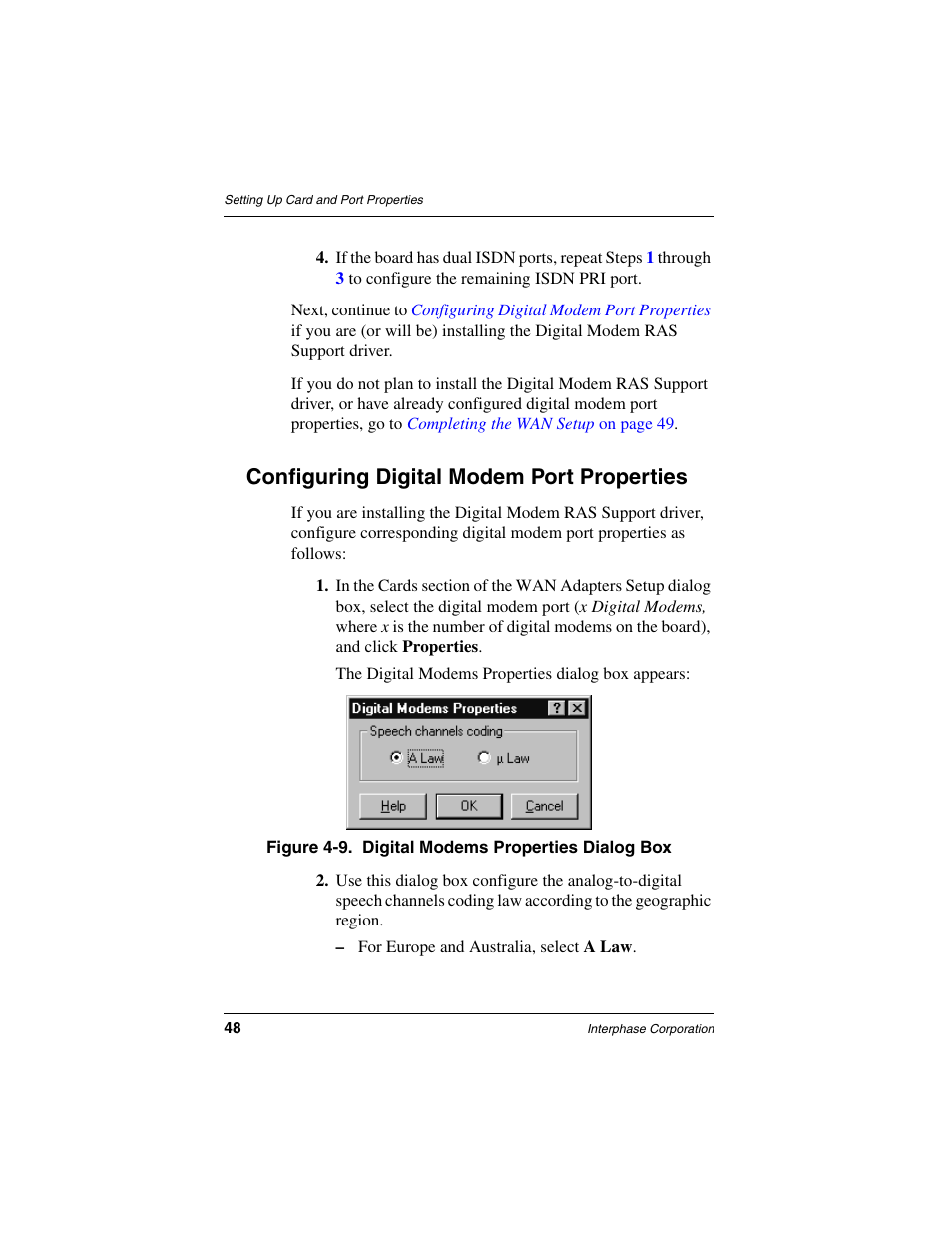 Configuring digital modem port properties | Interphase Tech RAS Communications Controller 5536 User Manual | Page 68 / 244
