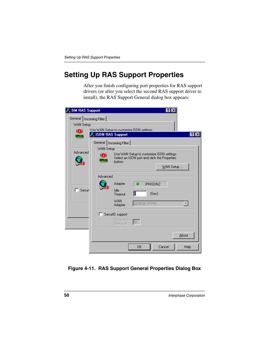 Setting up ras support properties | Interphase Tech RAS Communications Controller 5536 User Manual | Page 70 / 244