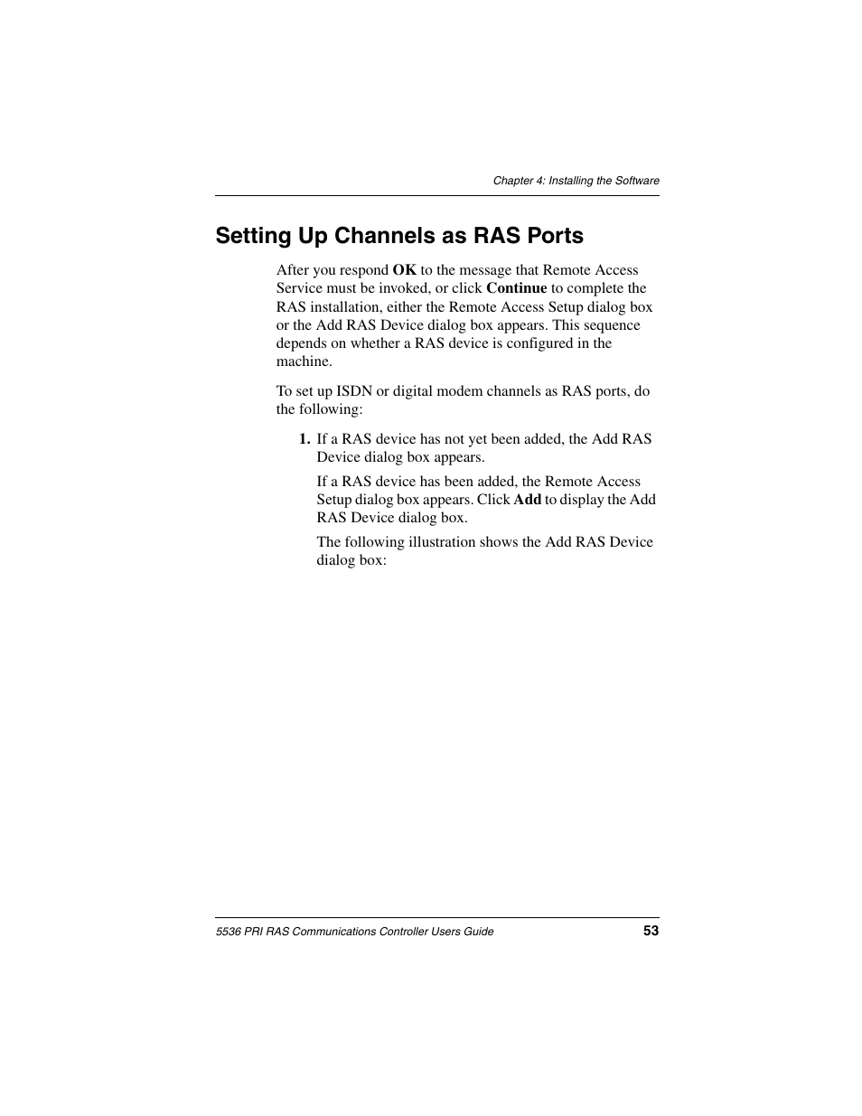 Setting up channels as ras ports, Setting up channels as ras | Interphase Tech RAS Communications Controller 5536 User Manual | Page 73 / 244