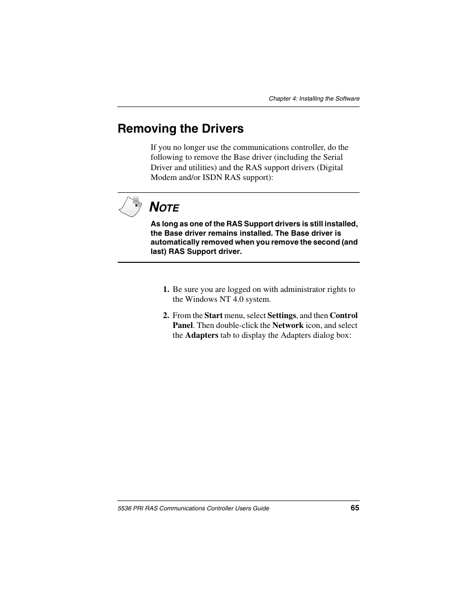 Removing the drivers | Interphase Tech RAS Communications Controller 5536 User Manual | Page 85 / 244