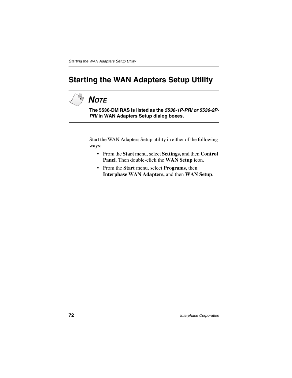 Starting the wan adapters setup utility | Interphase Tech RAS Communications Controller 5536 User Manual | Page 92 / 244