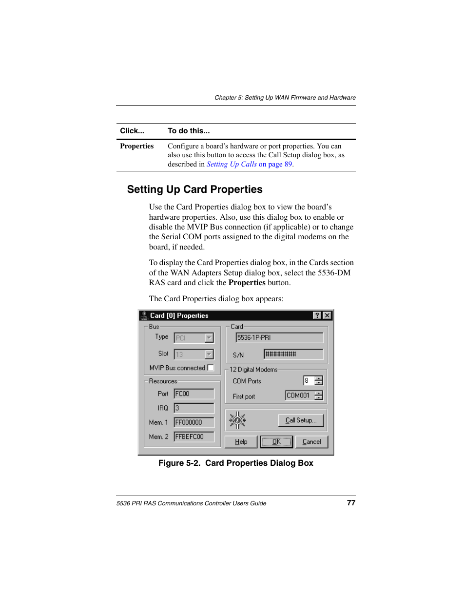 Setting up card properties, Setting up card | Interphase Tech RAS Communications Controller 5536 User Manual | Page 97 / 244