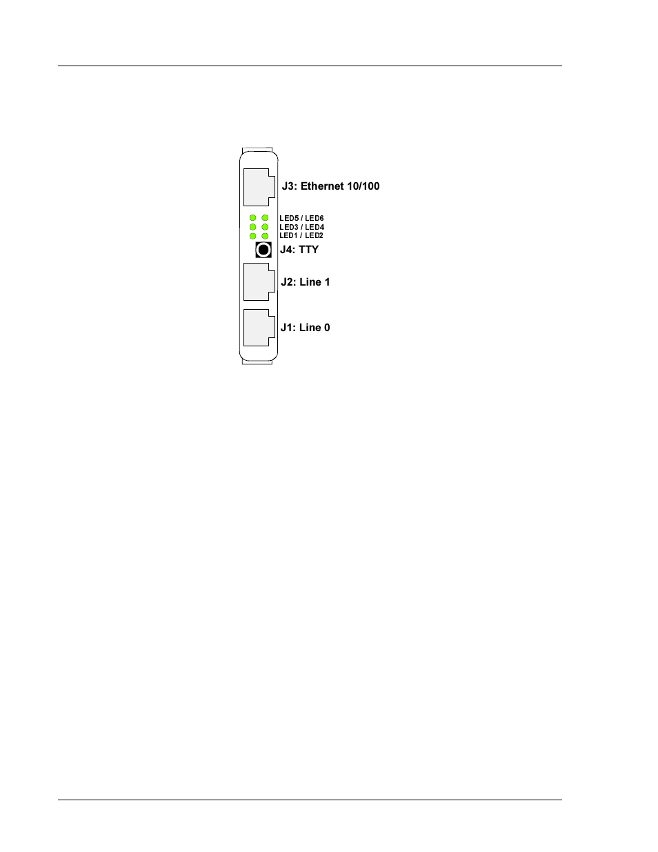 Front panel, Led descriptions, Rj48 connectors j1 and j2 | Interphase Tech 4538 User Manual | Page 118 / 149