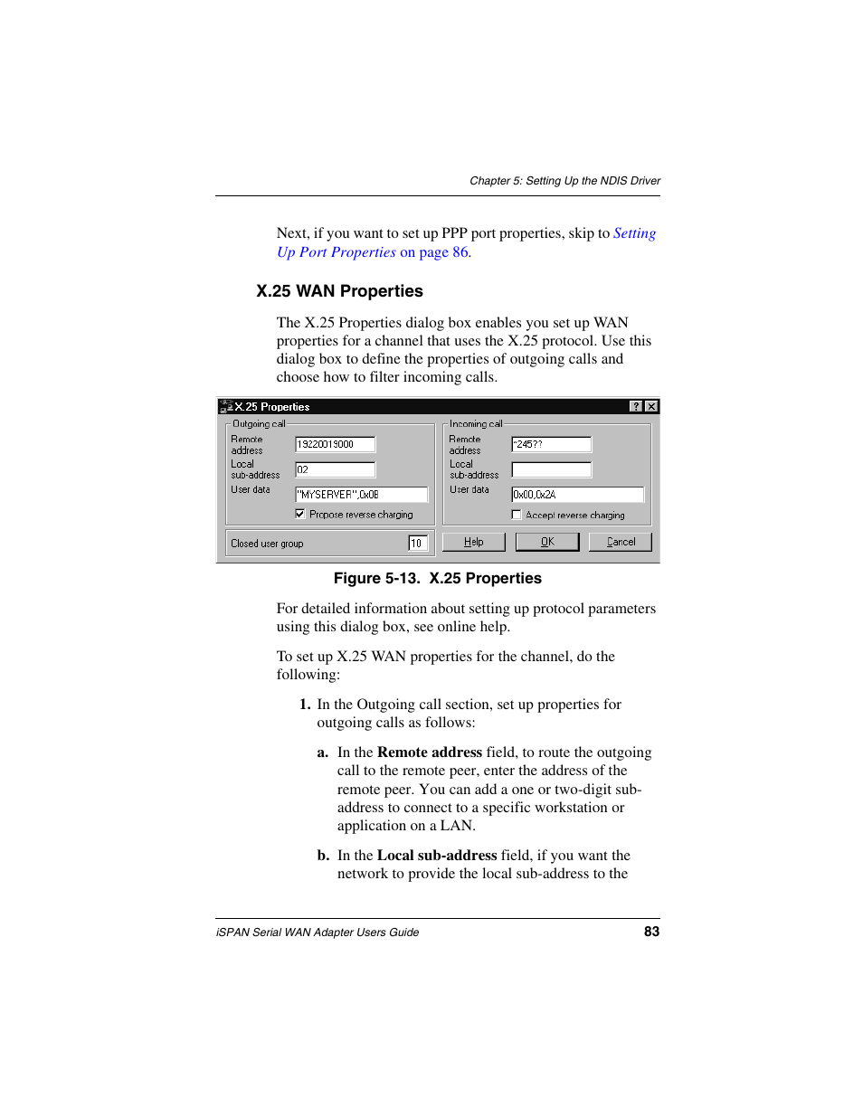 X.25 wan properties, X.25 properties, skip to | Interphase Tech iSPAN User Manual | Page 103 / 236