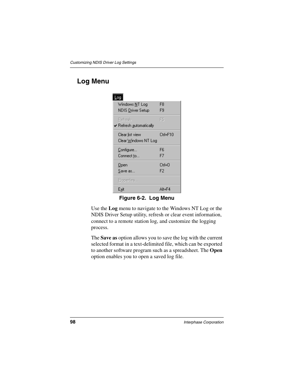 Log menu | Interphase Tech iSPAN User Manual | Page 118 / 236