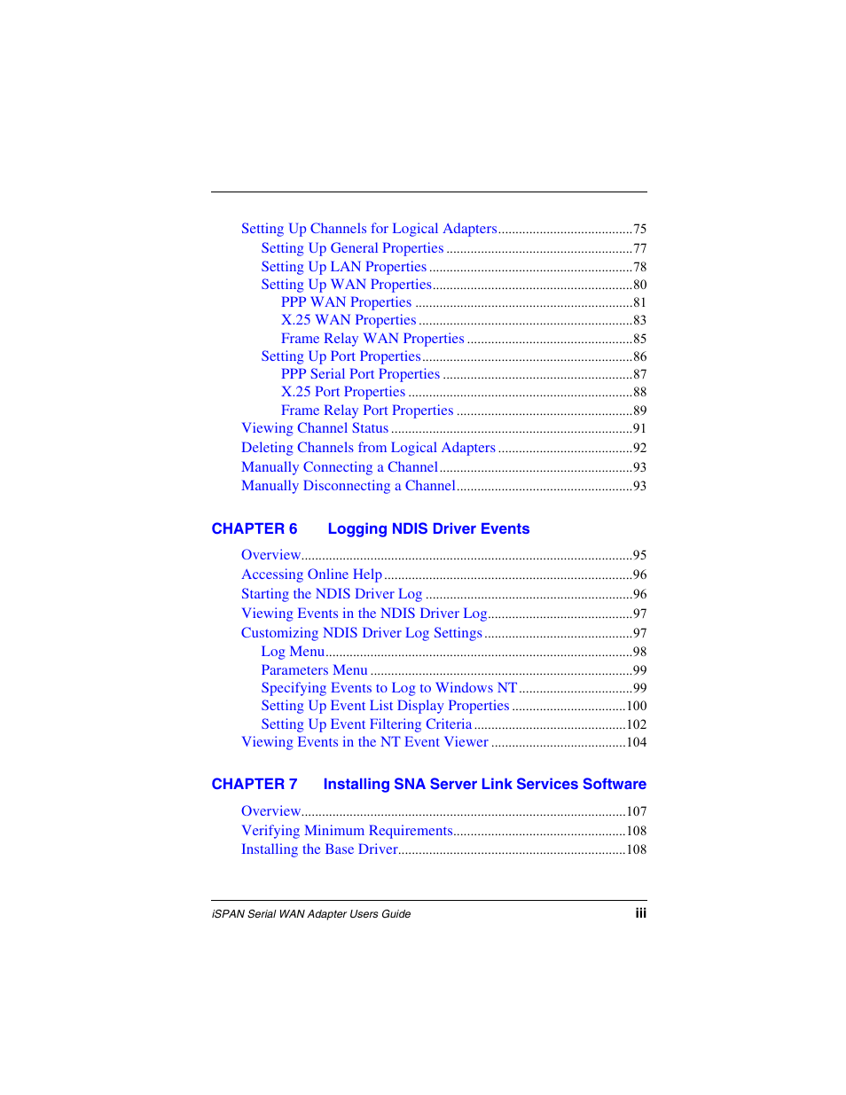 Chapter 6 logging ndis driver events | Interphase Tech iSPAN User Manual | Page 13 / 236