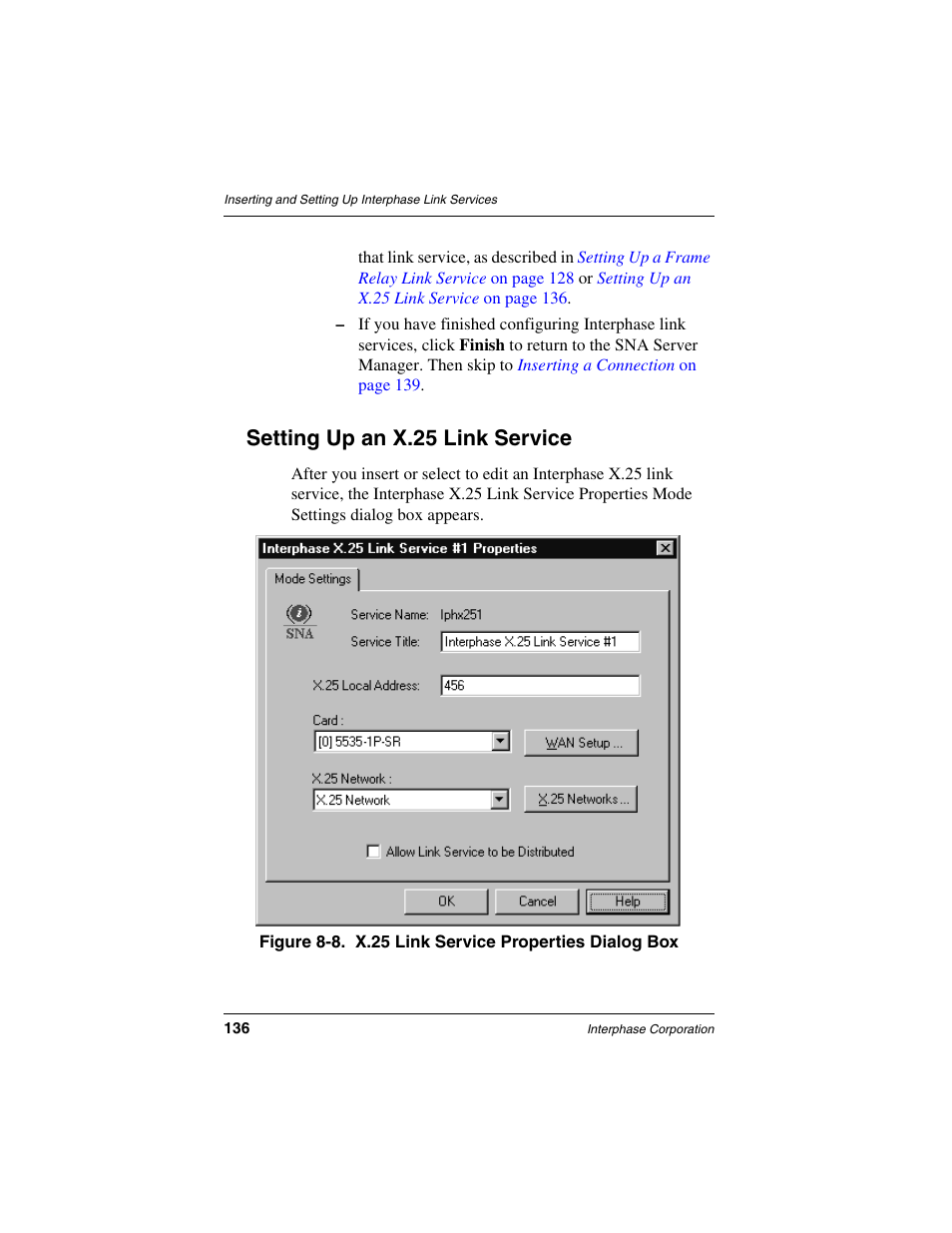 Setting up an x.25 link service, Setting up an, Setting up an x.25 link | Interphase Tech iSPAN User Manual | Page 156 / 236