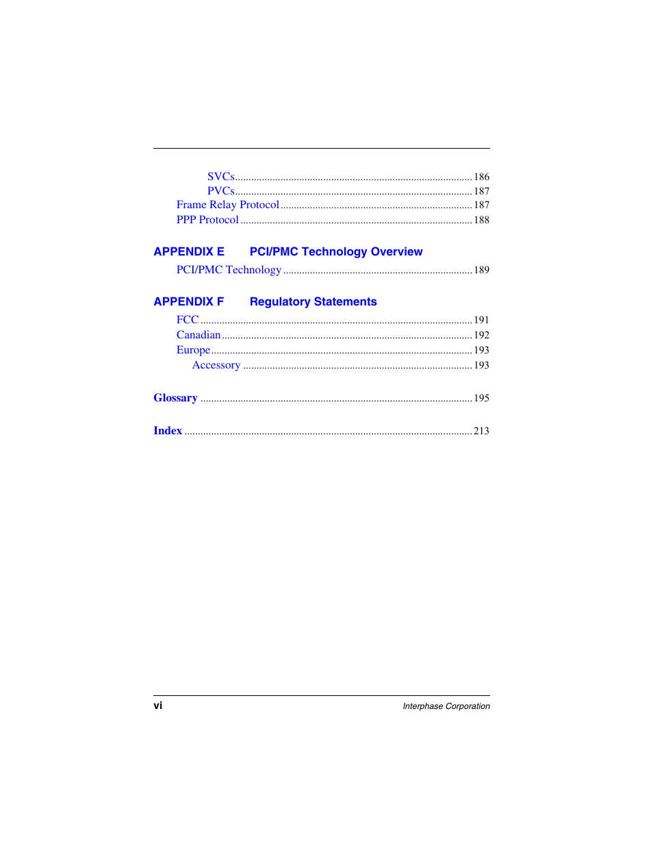 Appendix e pci/pmc technology overview, Appendix f regulatory statements | Interphase Tech iSPAN User Manual | Page 16 / 236