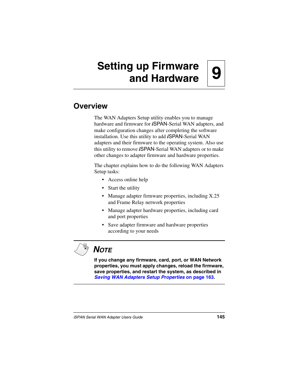 Setting up firmware and hardware, Overview, Chapter 9 | 9setting up firmware and hardware | Interphase Tech iSPAN User Manual | Page 165 / 236