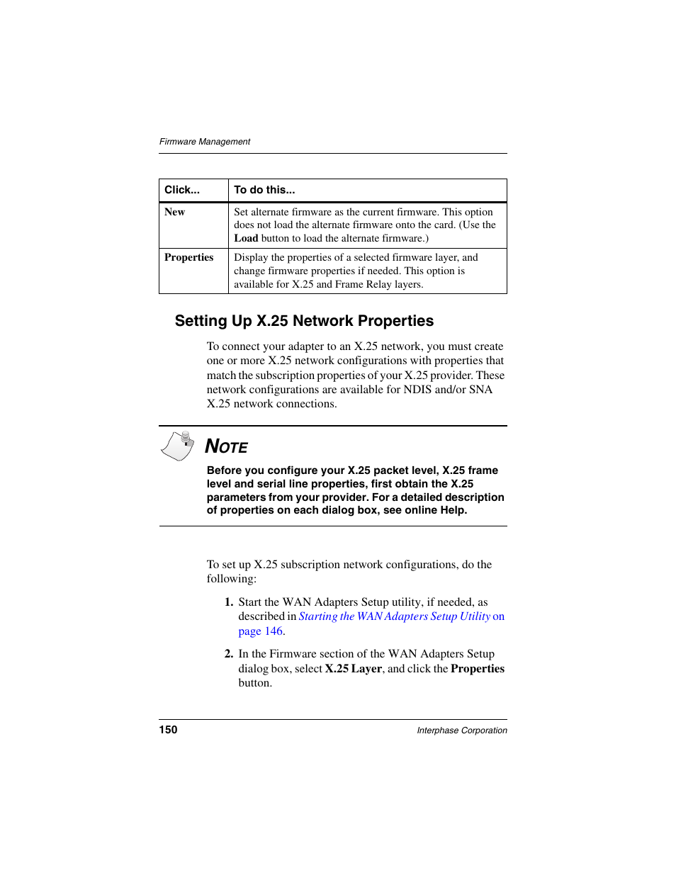 Setting up x.25 network properties, Instructions, see, Setting up x.25 | Setting up x.25 network | Interphase Tech iSPAN User Manual | Page 170 / 236