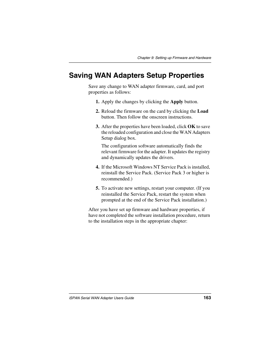 Saving wan adapters setup properties, Saving wan adapters setup, Saving wan | Interphase Tech iSPAN User Manual | Page 183 / 236