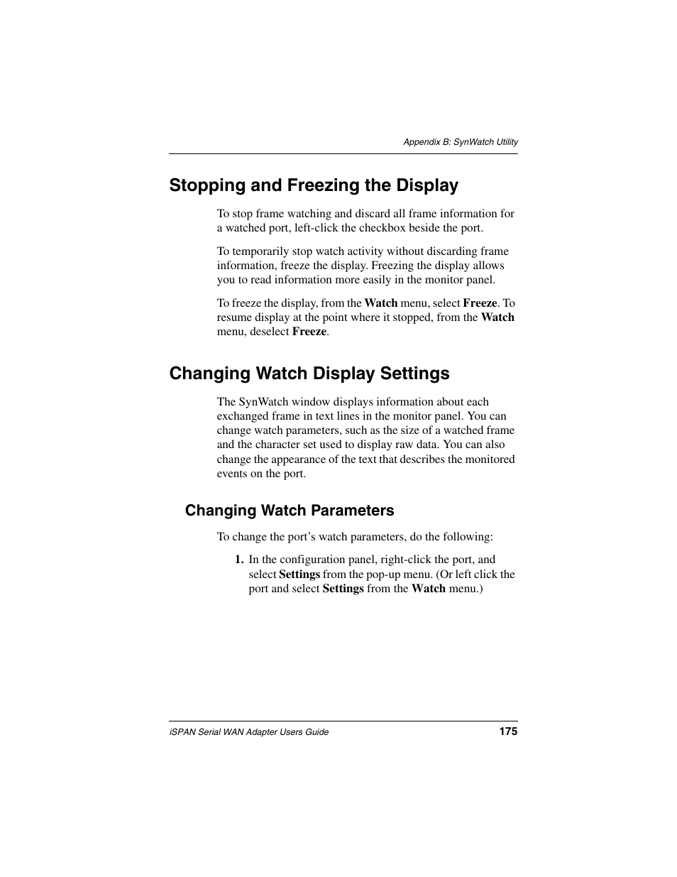 Stopping and freezing the display, Changing watch display settings, Changing watch parameters | Interphase Tech iSPAN User Manual | Page 195 / 236