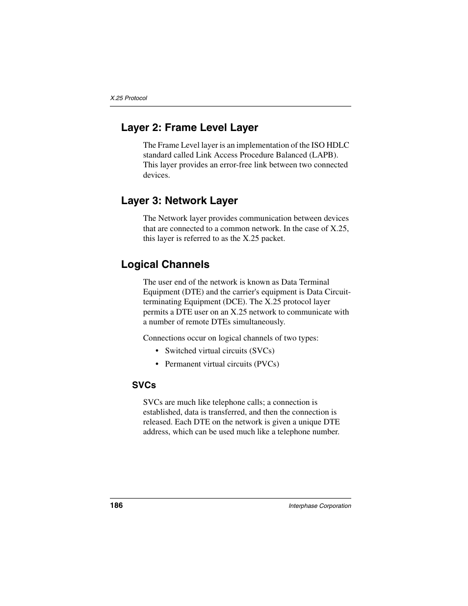 Layer 2: frame level layer, Layer 3: network layer, Logical channels | Svcs | Interphase Tech iSPAN User Manual | Page 206 / 236