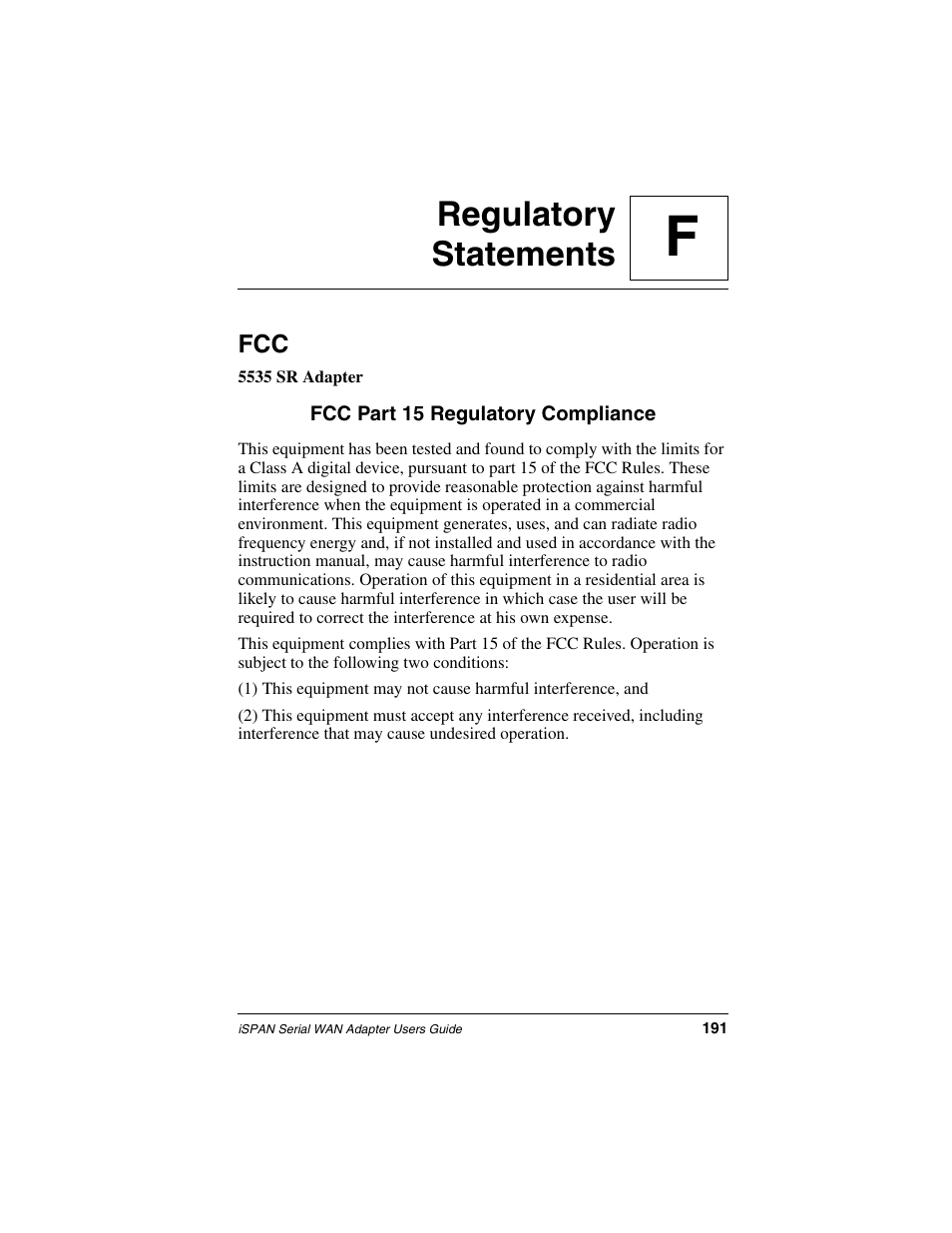 Regulatory statements, Appendix f, Fregulatory statements | Interphase Tech iSPAN User Manual | Page 211 / 236