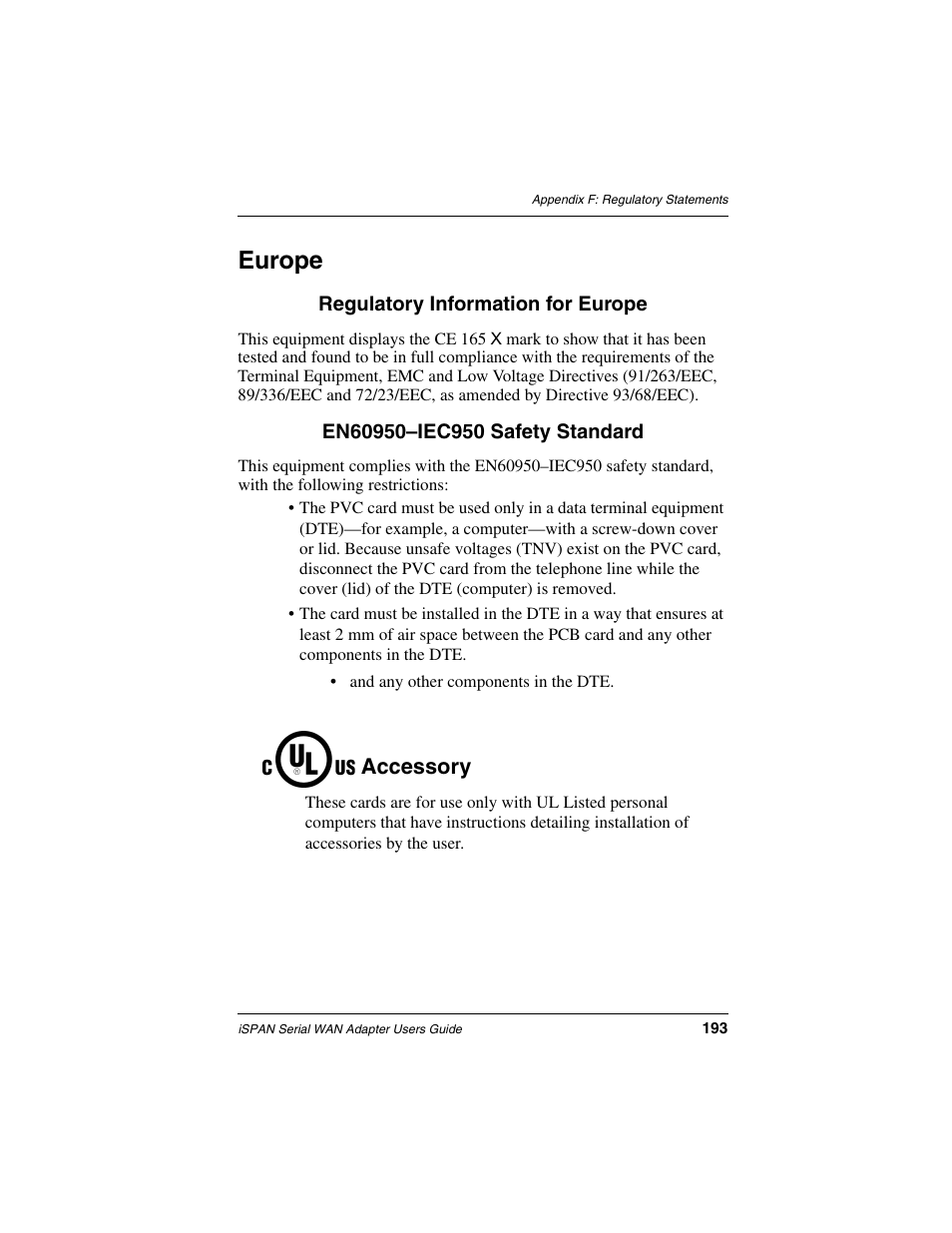 Europe, Accessory | Interphase Tech iSPAN User Manual | Page 213 / 236