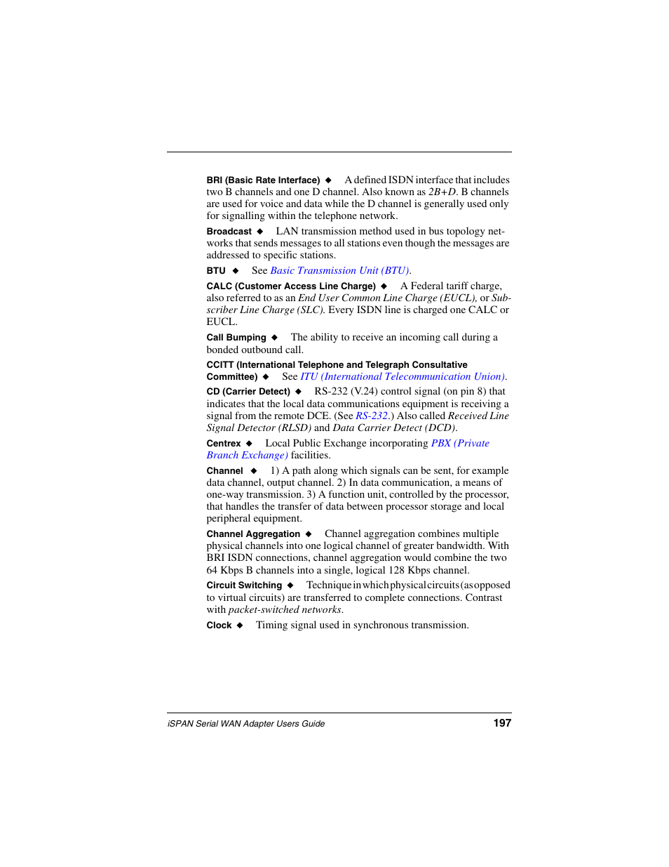 Bri (basic rate interface) | Interphase Tech iSPAN User Manual | Page 217 / 236
