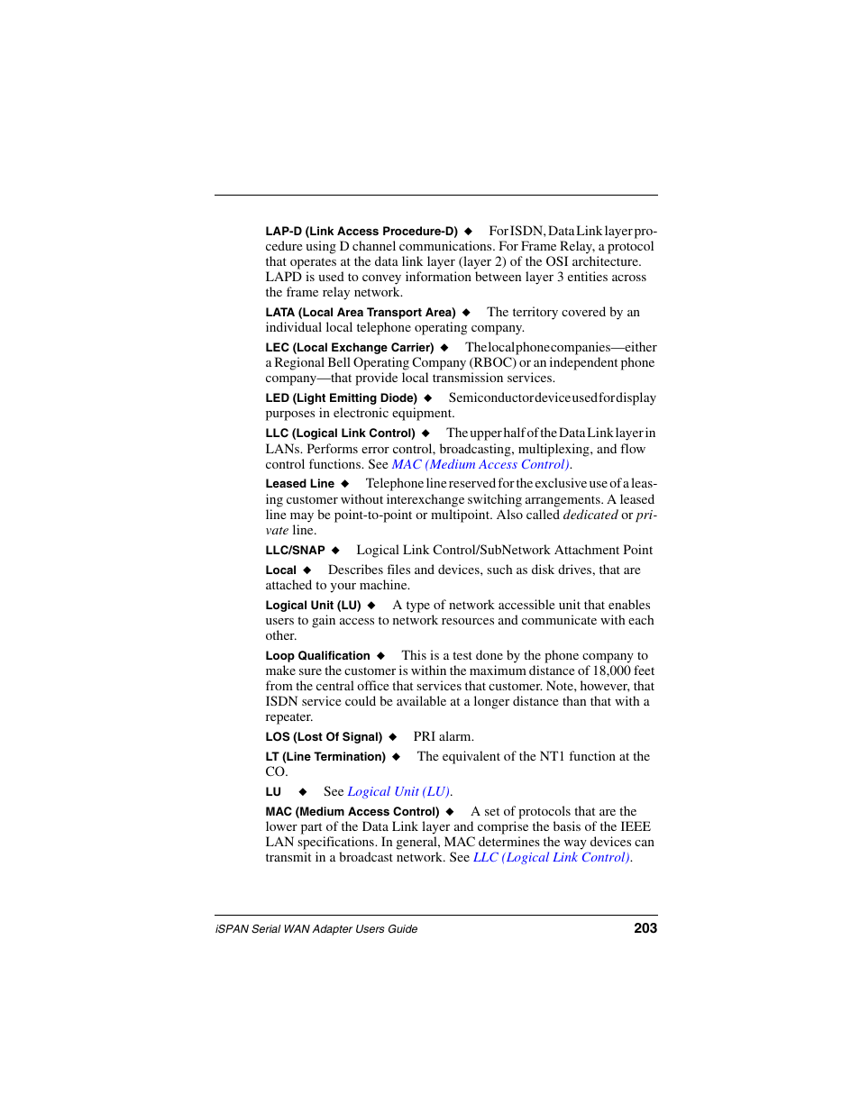 Rn the, Llc (logical link control) | Interphase Tech iSPAN User Manual | Page 223 / 236