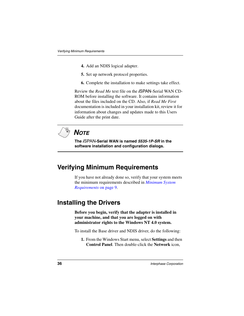Verifying minimum requirements, Installing the drivers | Interphase Tech iSPAN User Manual | Page 56 / 236