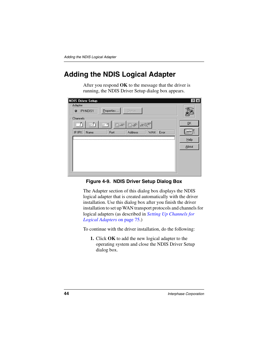 Adding the ndis logical adapter | Interphase Tech iSPAN User Manual | Page 64 / 236