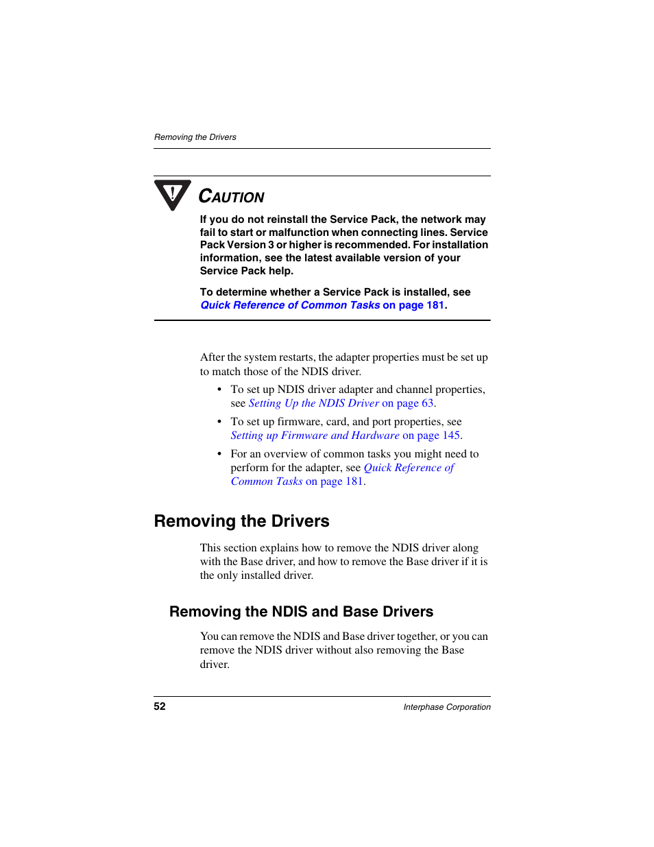 Removing the drivers, Removing the ndis and base drivers | Interphase Tech iSPAN User Manual | Page 72 / 236