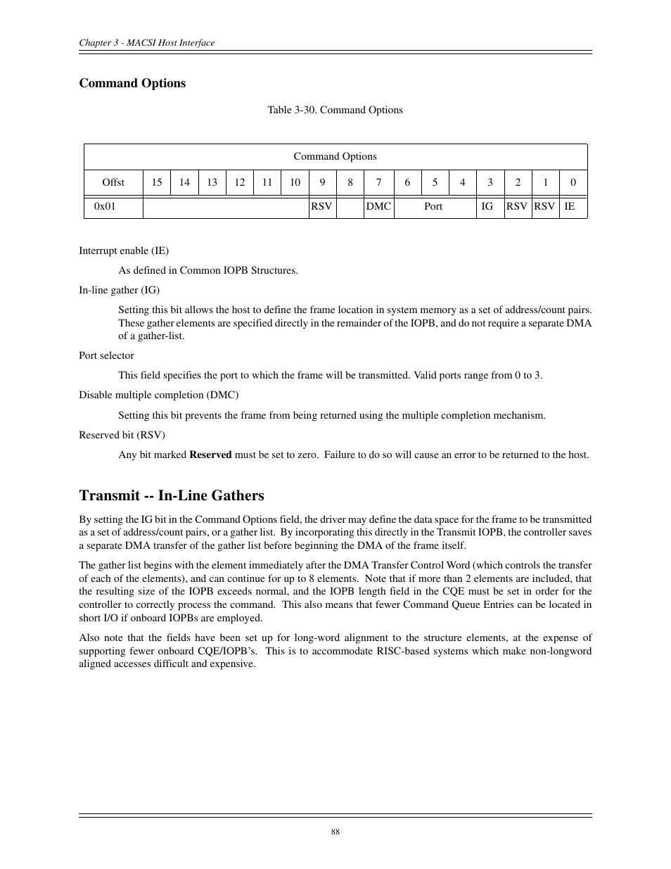 Command options, Transmit -- in-line gathers | Interphase Tech CONDOR 4221 User Manual | Page 100 / 124