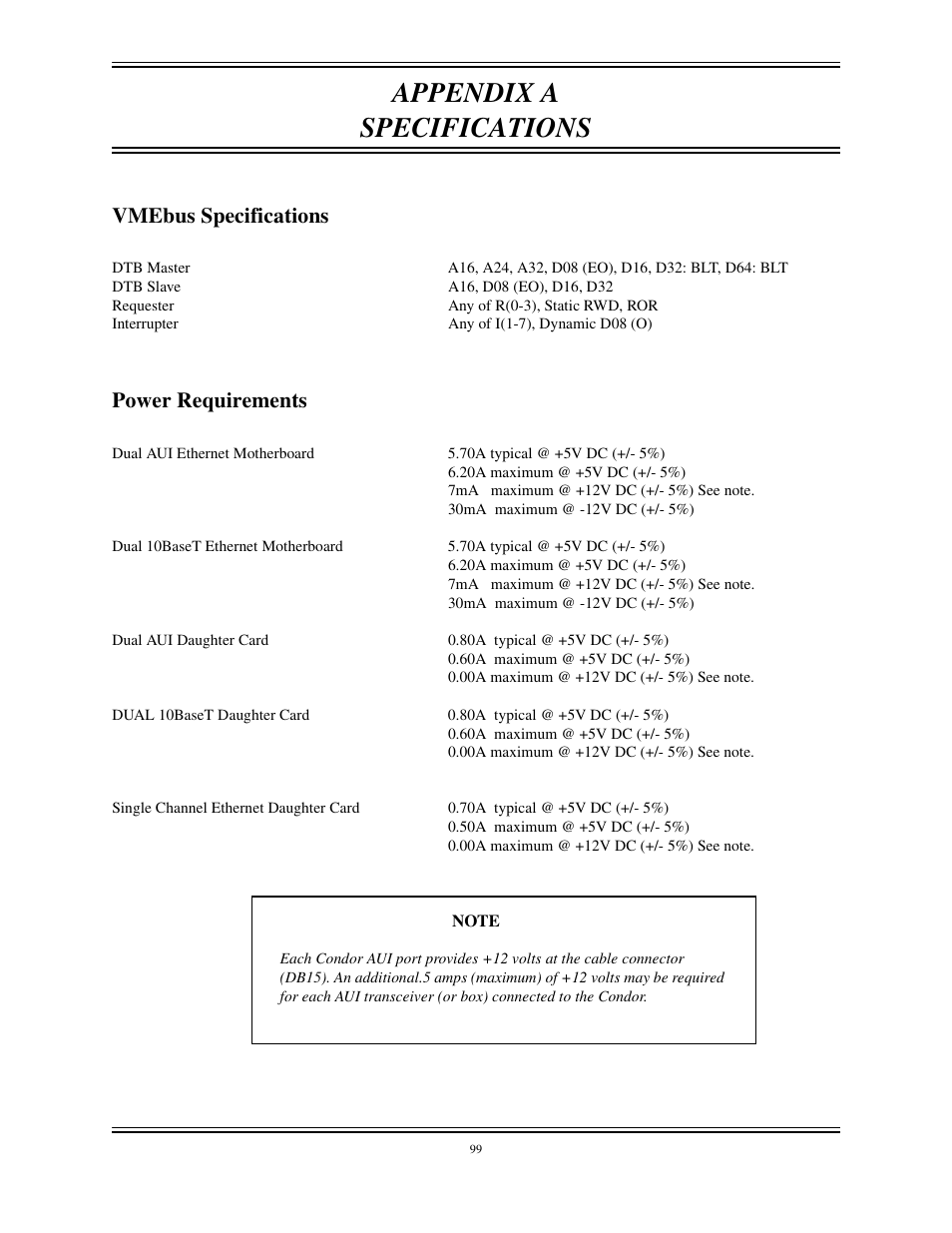 Appendix a, Specifications | Interphase Tech CONDOR 4221 User Manual | Page 111 / 124