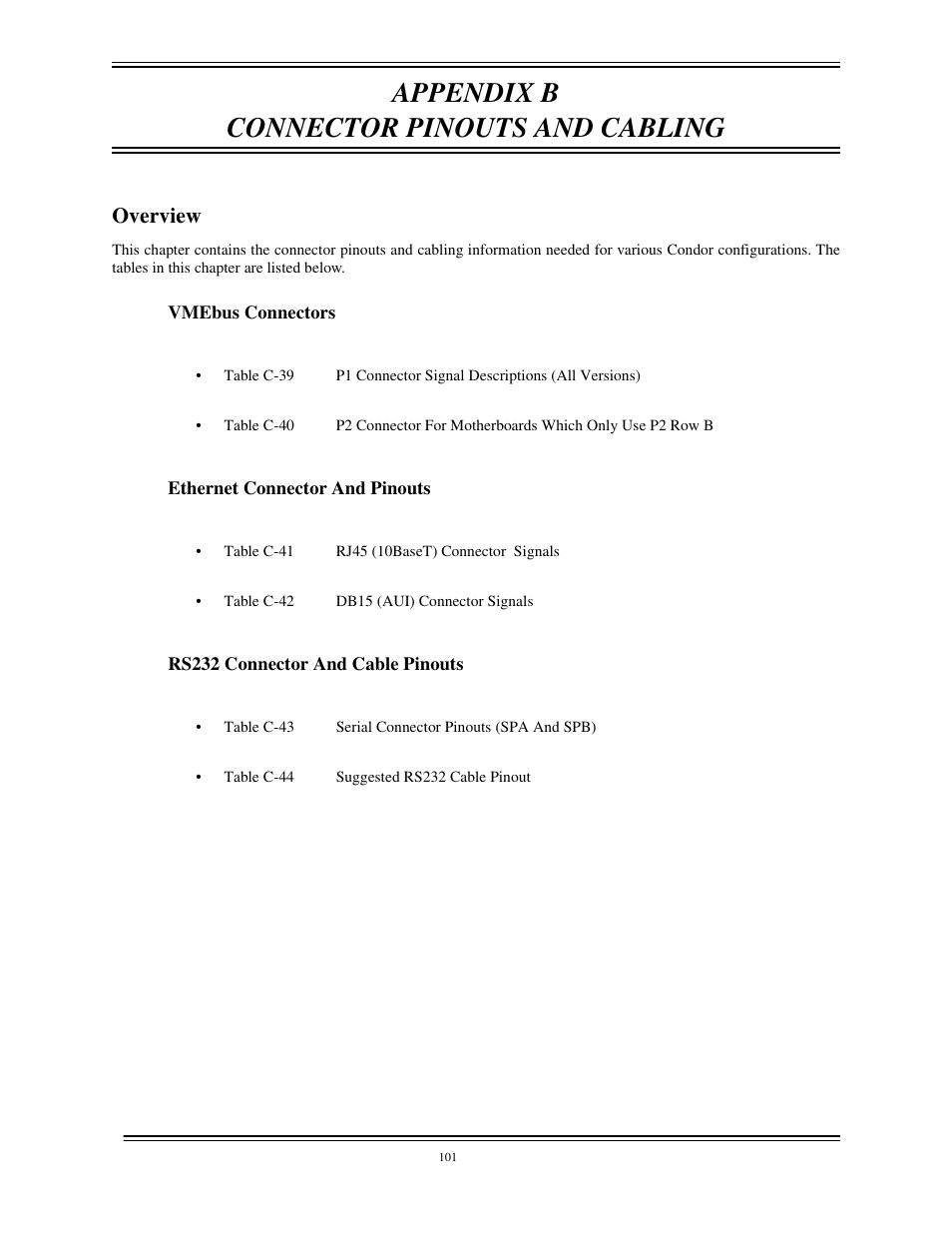 Appendix b connector pinouts and cabling overview, Appendix b connector pinouts and cabling, Overview | Interphase Tech CONDOR 4221 User Manual | Page 113 / 124