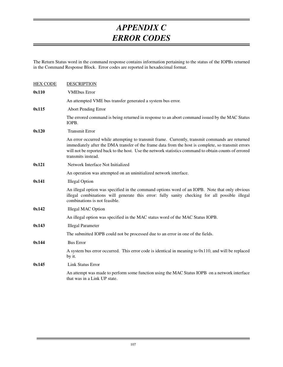 Appendix c error codes | Interphase Tech CONDOR 4221 User Manual | Page 119 / 124