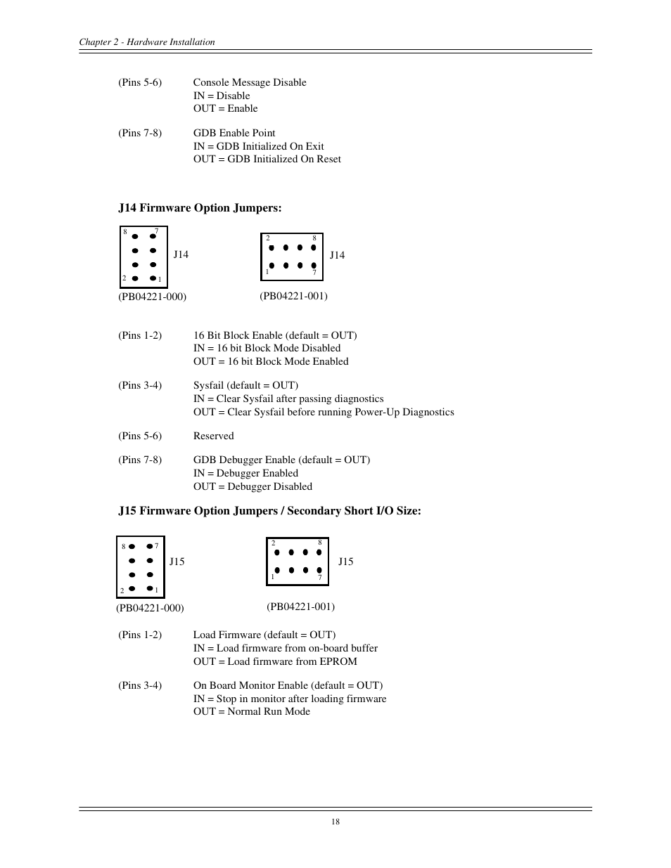 J14 firmware option jumpers | Interphase Tech CONDOR 4221 User Manual | Page 30 / 124