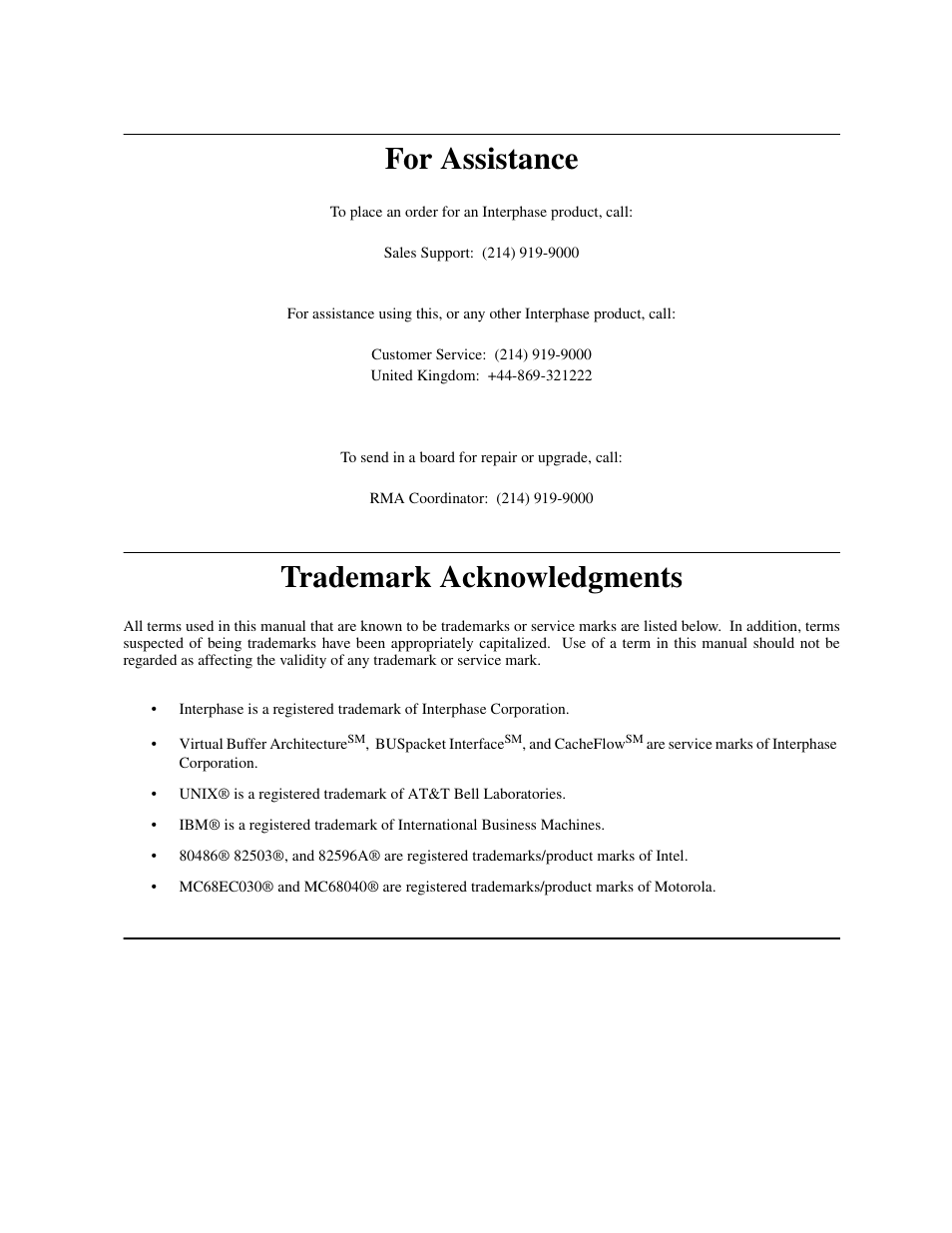 For assistance, Trademark acknowledgments | Interphase Tech CONDOR 4221 User Manual | Page 4 / 124