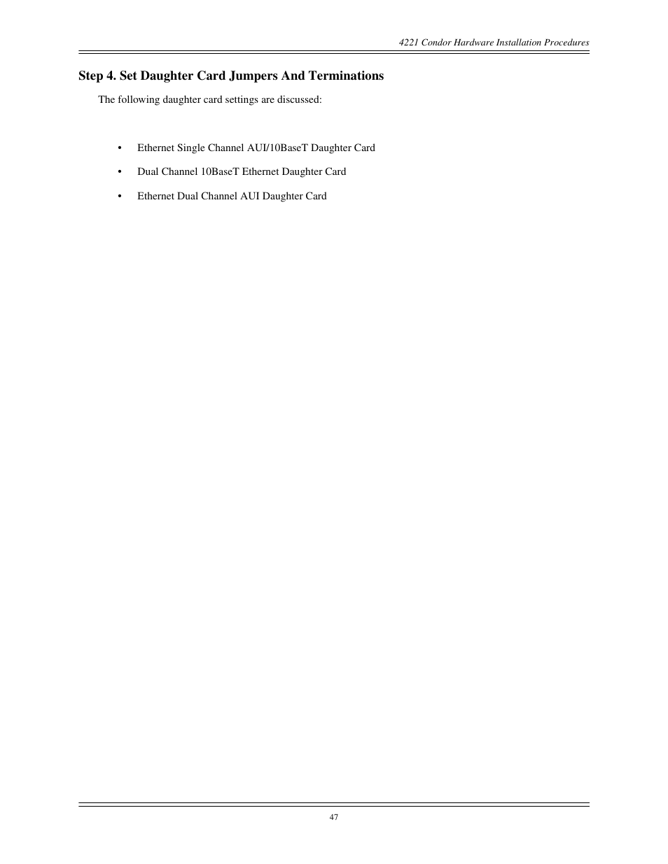 Step 4. set daughter card jumpers and terminations | Interphase Tech CONDOR 4221 User Manual | Page 59 / 124