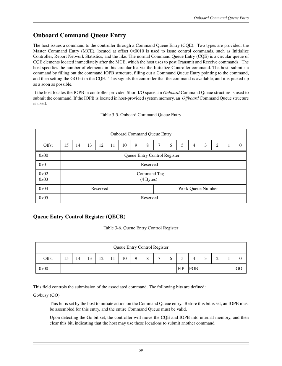 Onboard command queue entry, Queue entry control register (qecr) | Interphase Tech CONDOR 4221 User Manual | Page 71 / 124