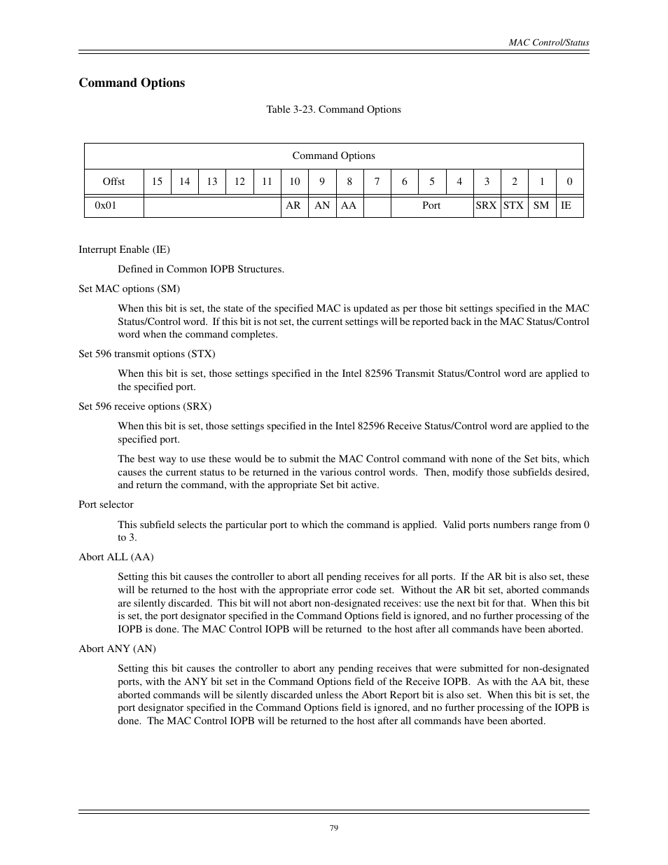 Command options | Interphase Tech CONDOR 4221 User Manual | Page 91 / 124