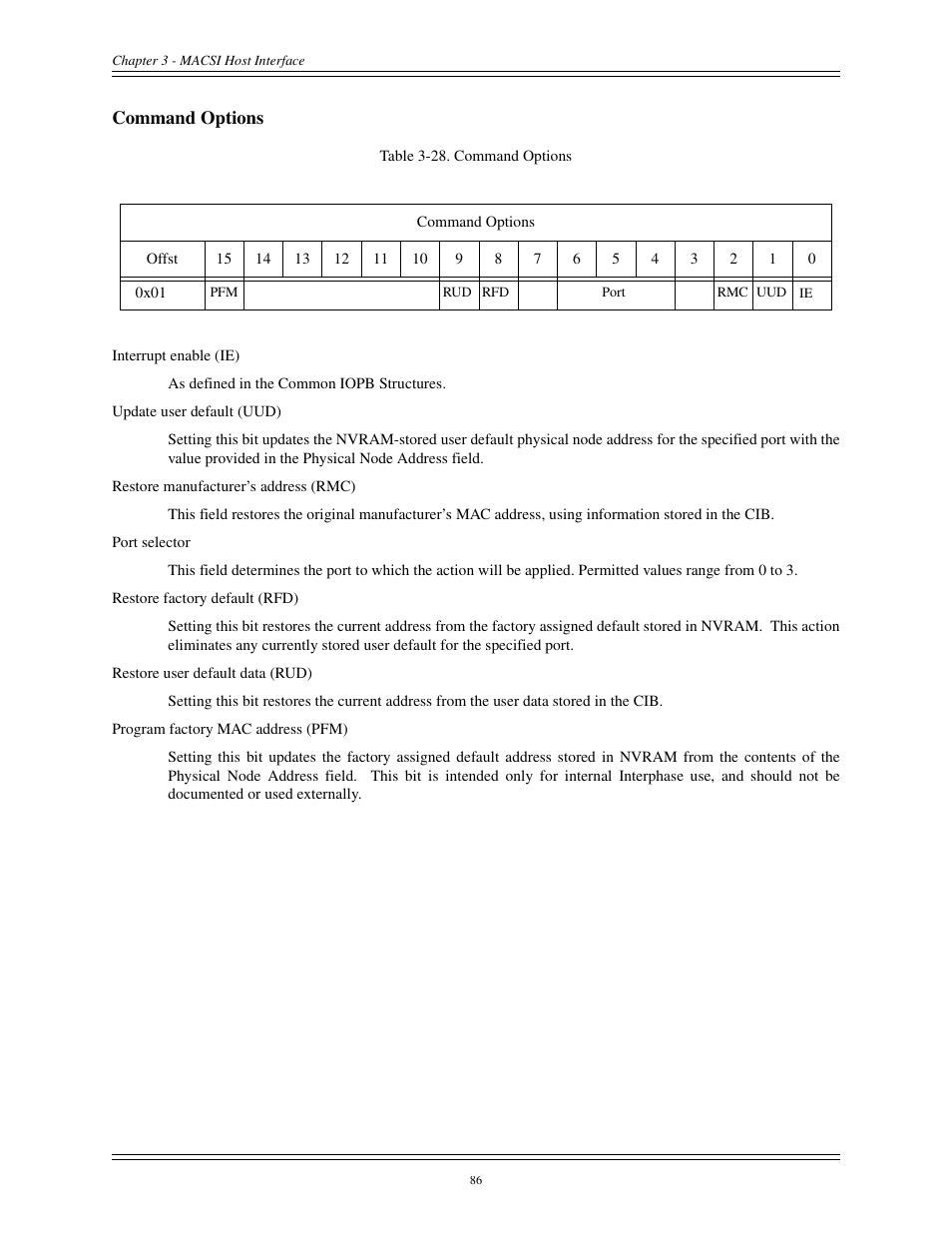 Command options | Interphase Tech CONDOR 4221 User Manual | Page 98 / 124