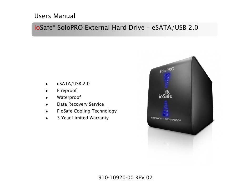 ioSafe SoloPRO eSATA/USB 2.0 User Manual | 27 pages