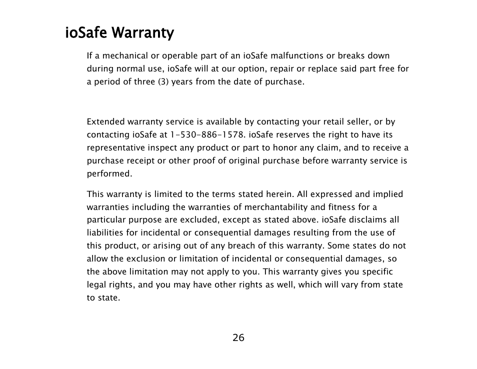 Iosafe warranty | ioSafe SoloPRO eSATA/USB 2.0 User Manual | Page 26 / 27