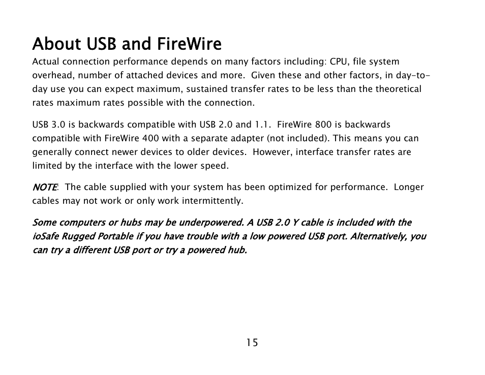 About usb and firewire | ioSafe 910-11011-00 User Manual | Page 15 / 26