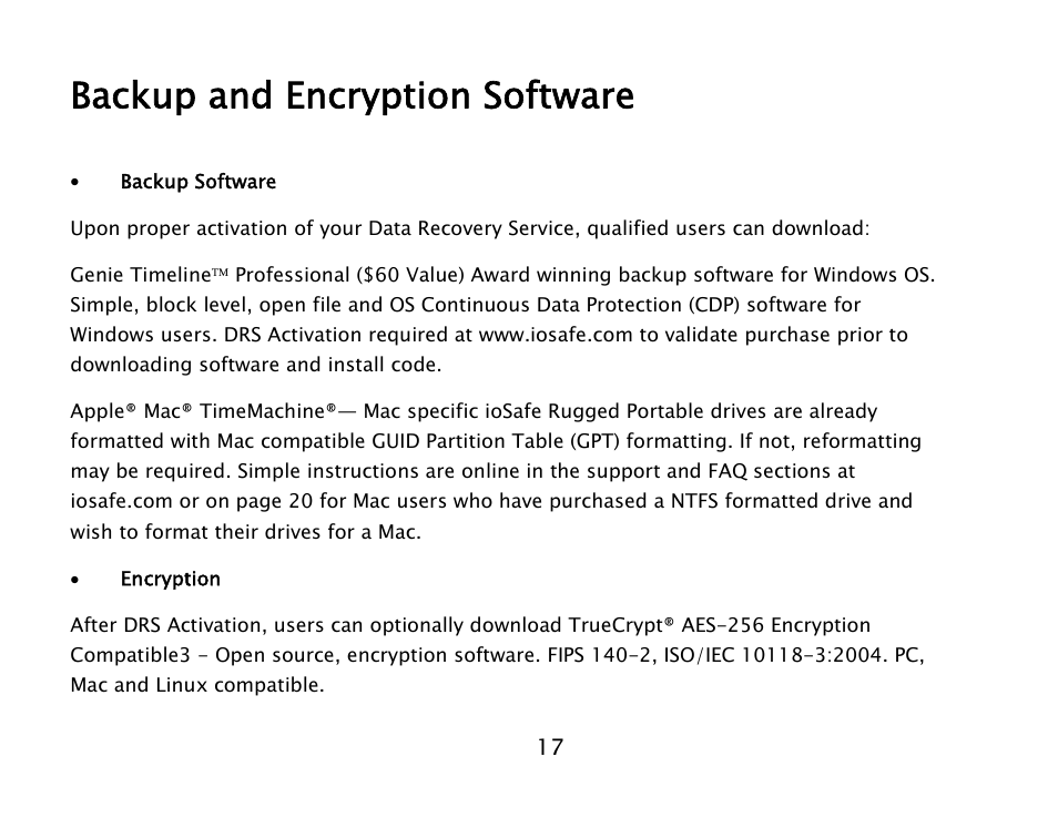 Backup and encryption software | ioSafe 910-11011-00 User Manual | Page 17 / 26