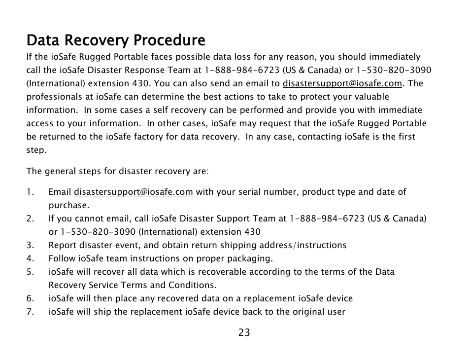 Data recovery procedure | ioSafe 910-11011-00 User Manual | Page 23 / 26